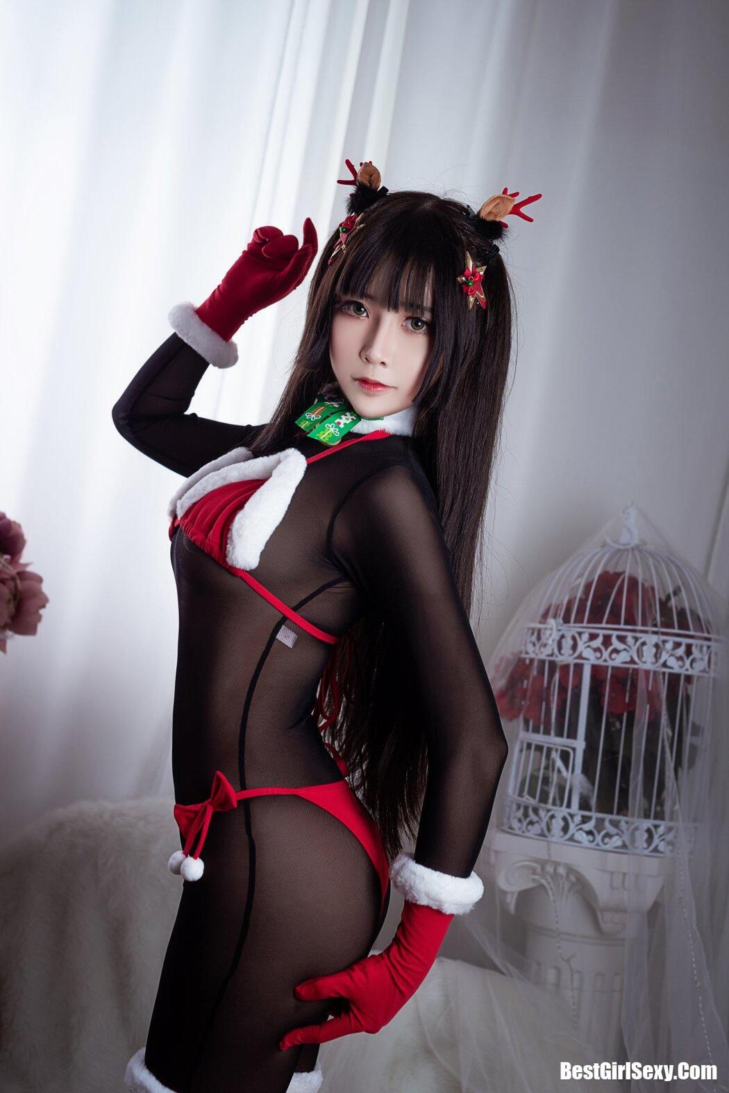Coser@抱走莫子aa Vol.011 连体黑丝圣诞比基尼