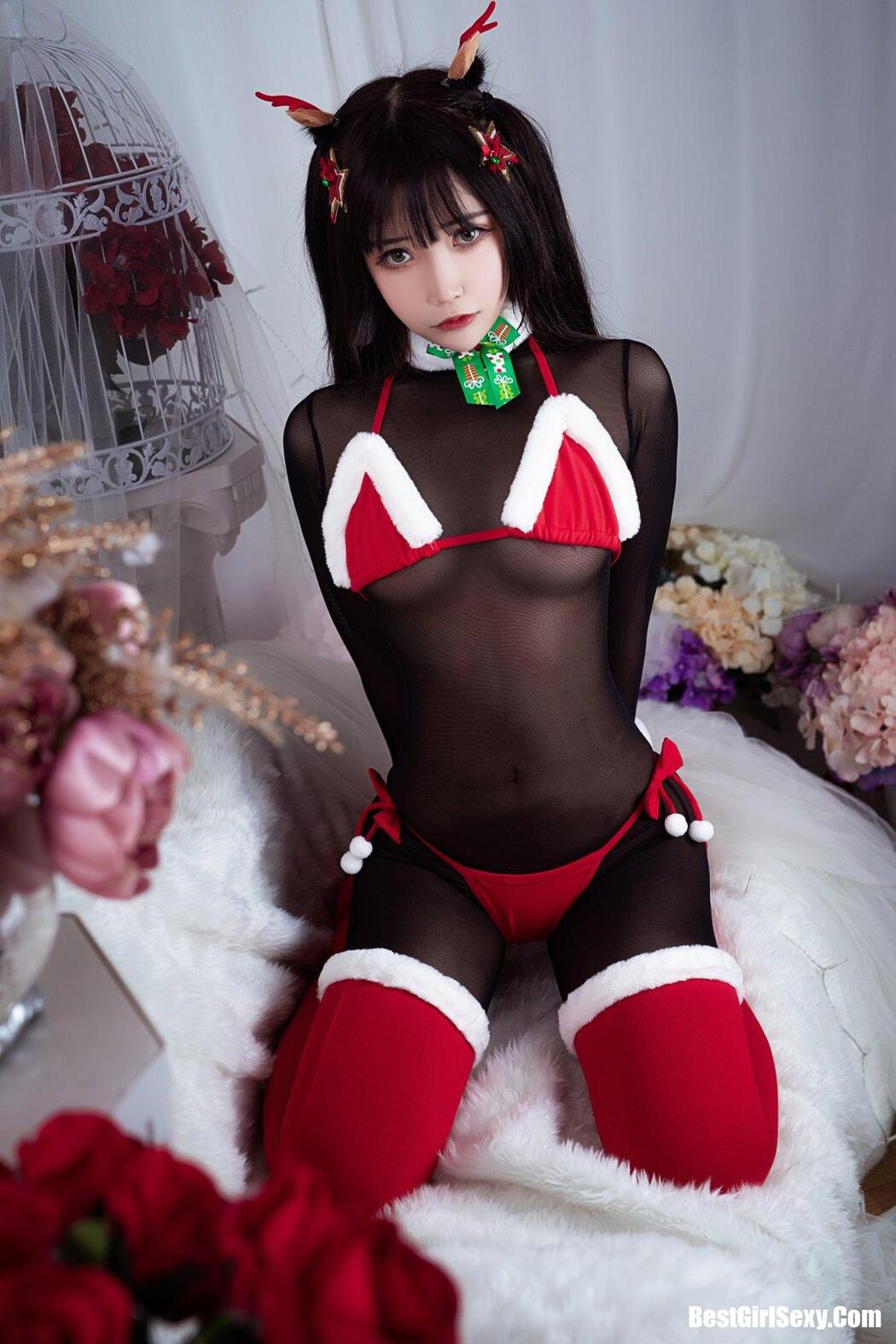 Coser@抱走莫子aa Vol.011 连体黑丝圣诞比基尼