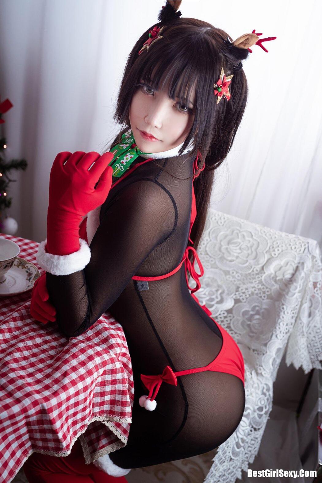 Coser@抱走莫子aa Vol.011 连体黑丝圣诞比基尼