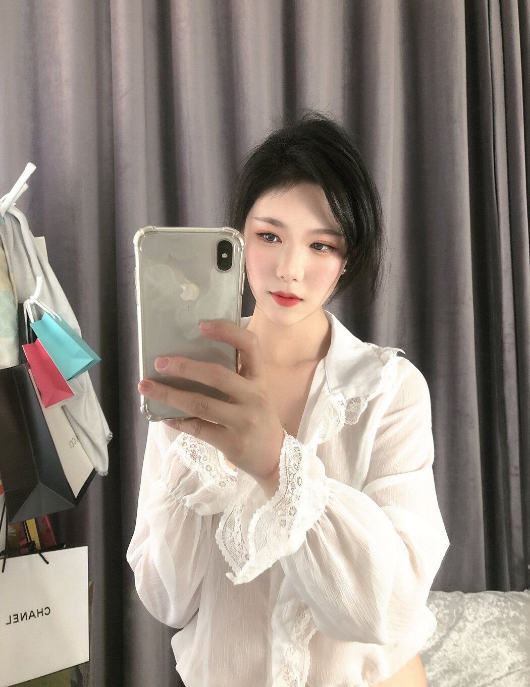 Coser@抖娘-利世 Vol.063 透視雪紡 碎花內衣 定制三合集