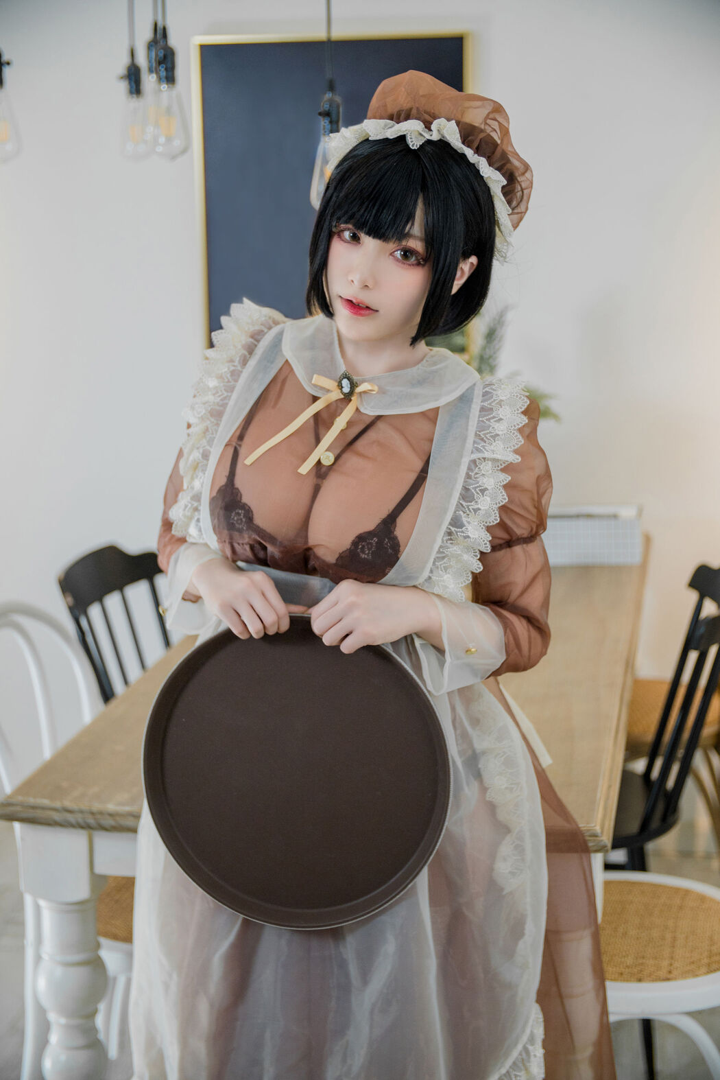 Coser cheese block wii "Brown Transparent Dress Maid"