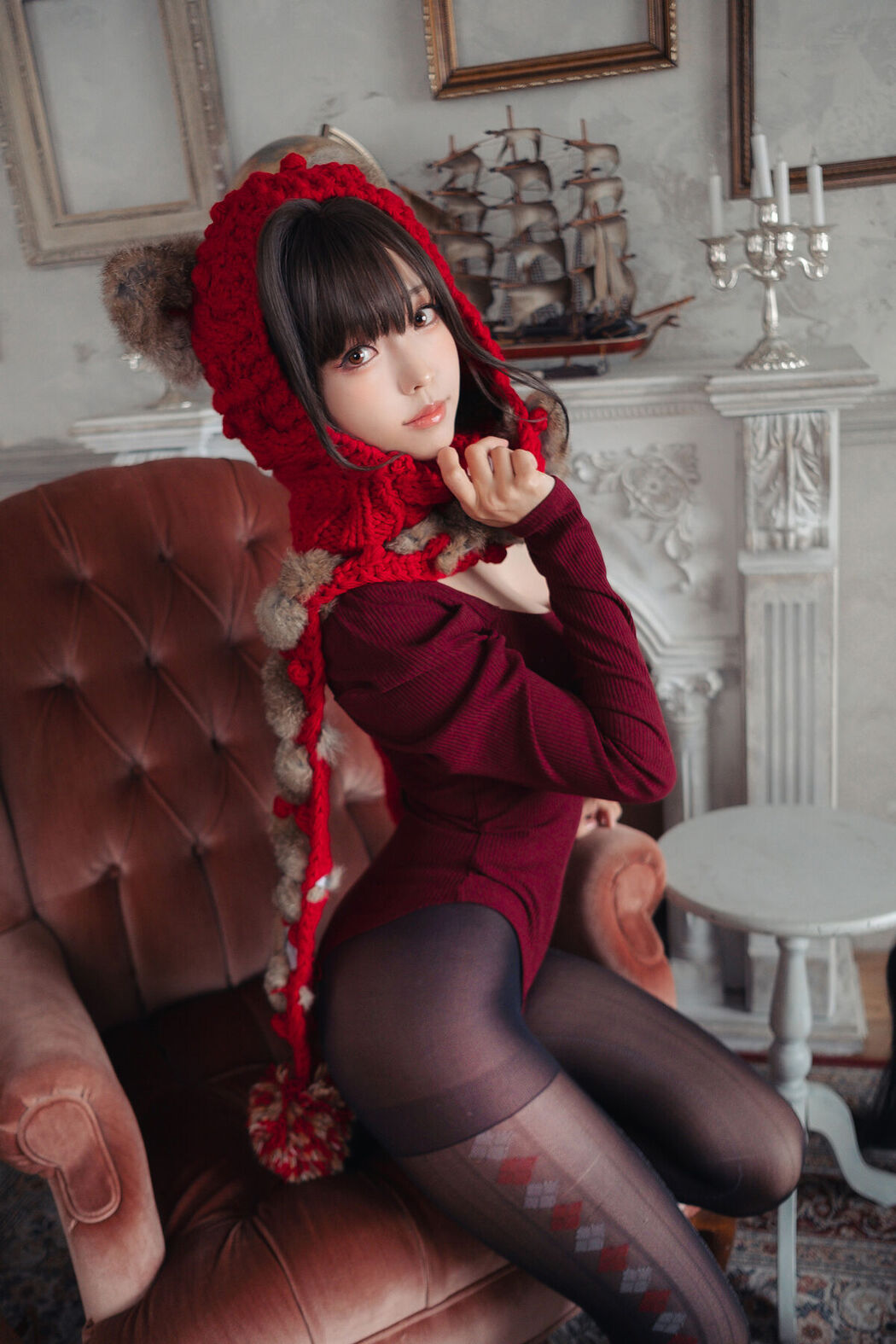 Coser@Ely_eee ElyEE子 – 红色 KNITTING