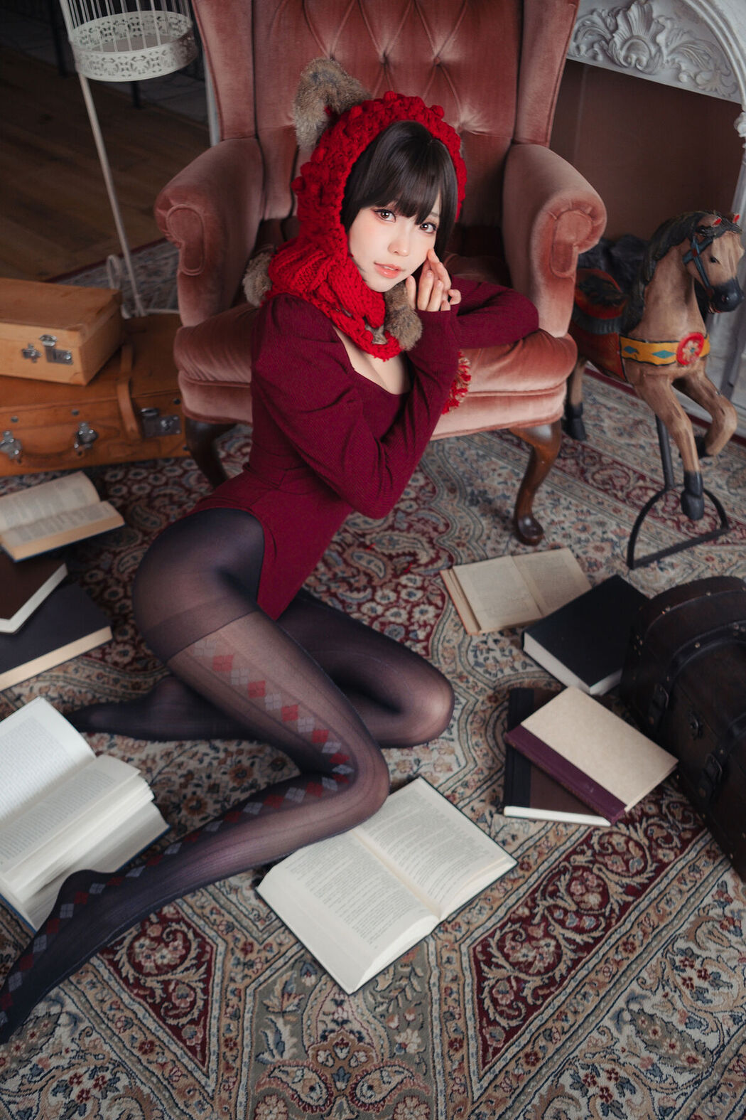 Coser@Ely_eee ElyEE子 – 红色 KNITTING