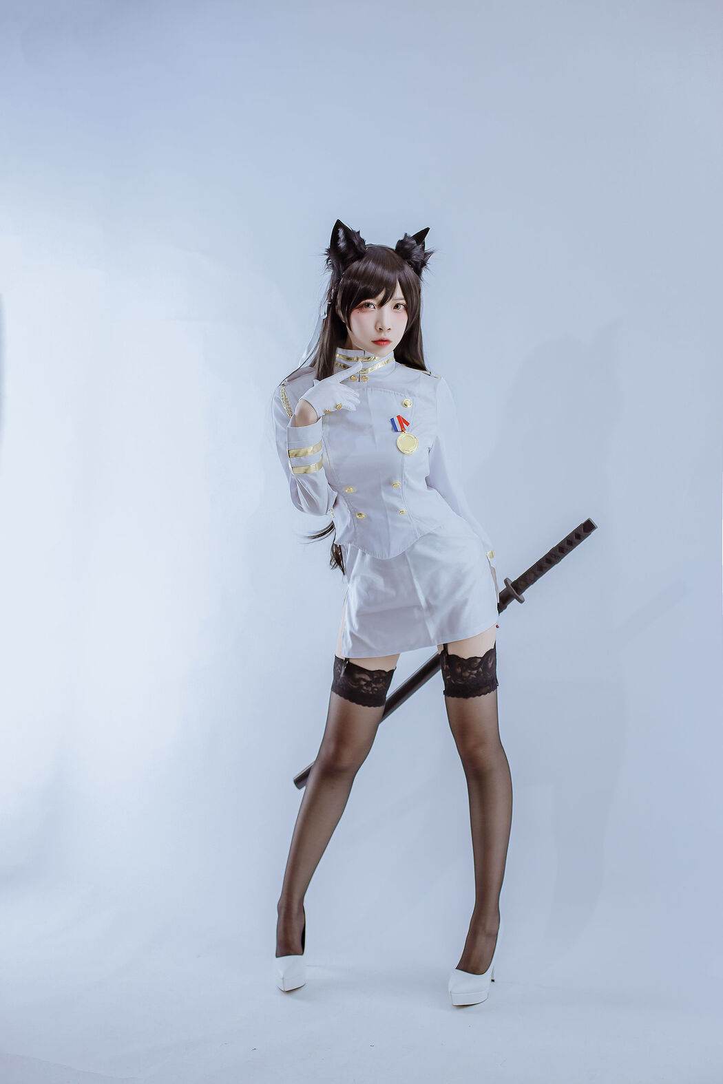 [Cosplay Photo] Popular Coser Nizo Nisa - Canine's Dependent Blue Atago Military Uniform