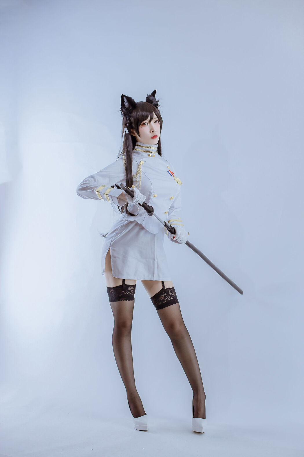 [Cosplay Photo] Popular Coser Nizo Nisa - Canine's Dependent Blue Atago Military Uniform