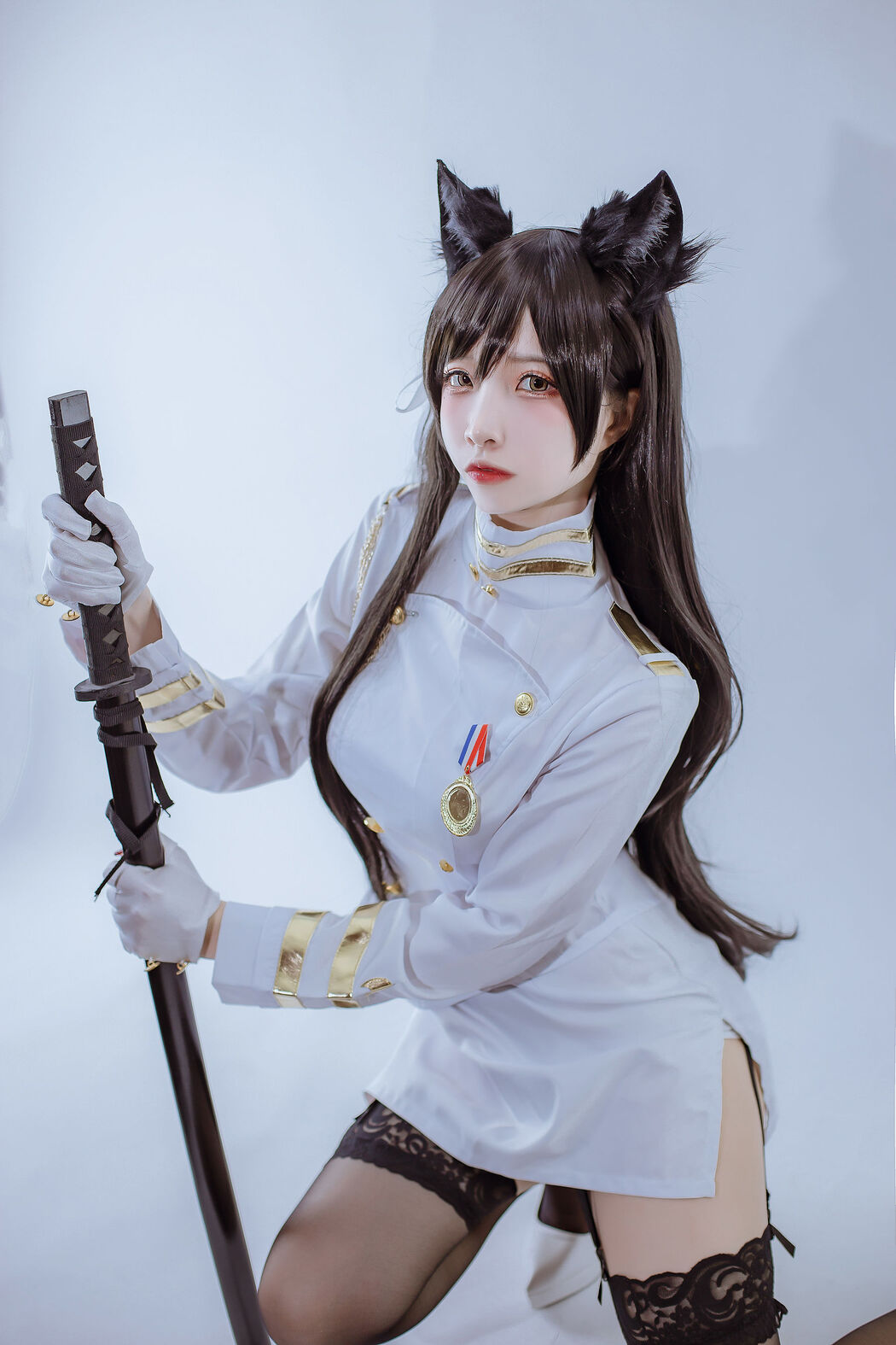 [Cosplay Photo] Popular Coser Nizo Nisa - Canine's Dependent Blue Atago Military Uniform