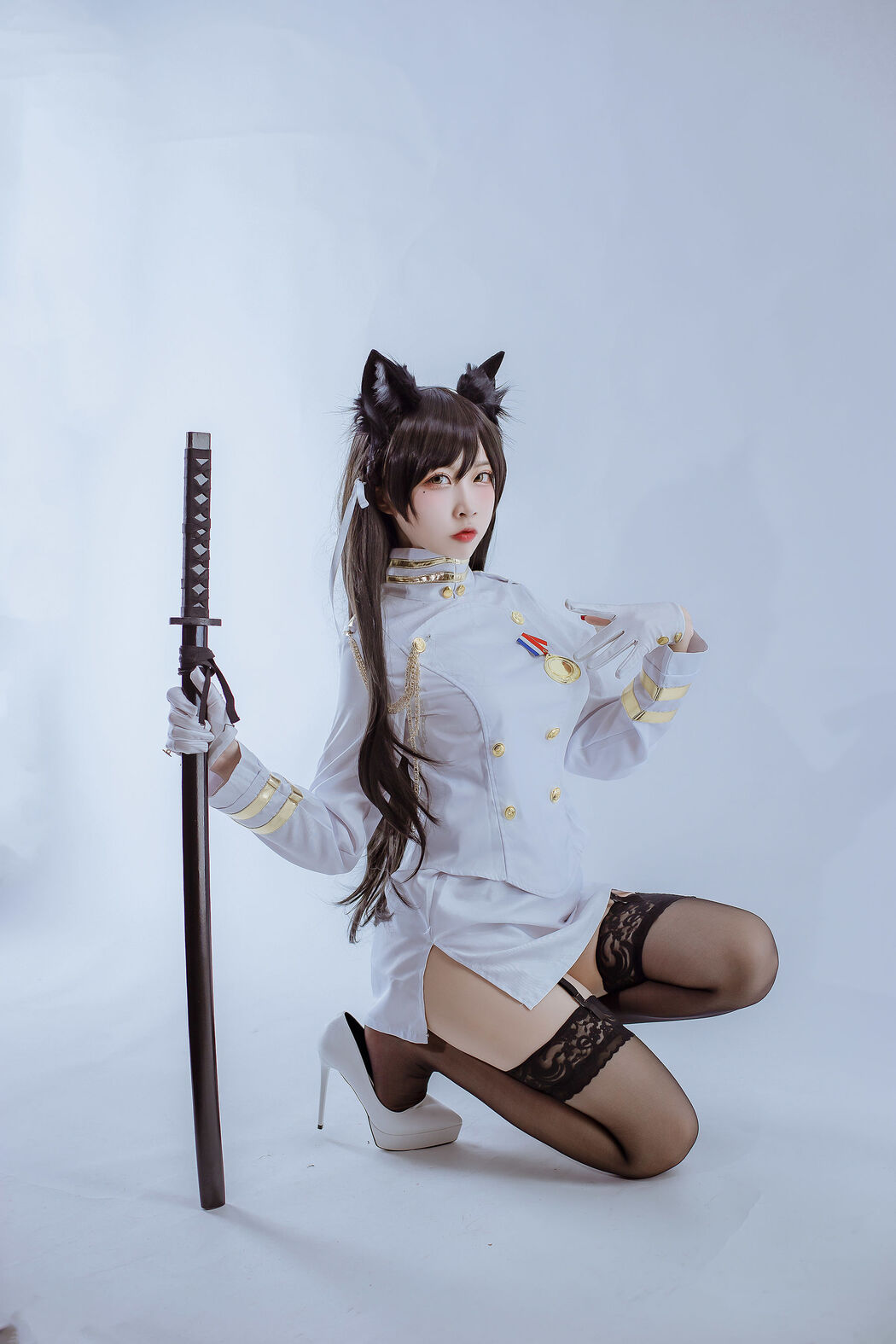 [Cosplay Photo] Popular Coser Nizo Nisa - Canine's Dependent Blue Atago Military Uniform