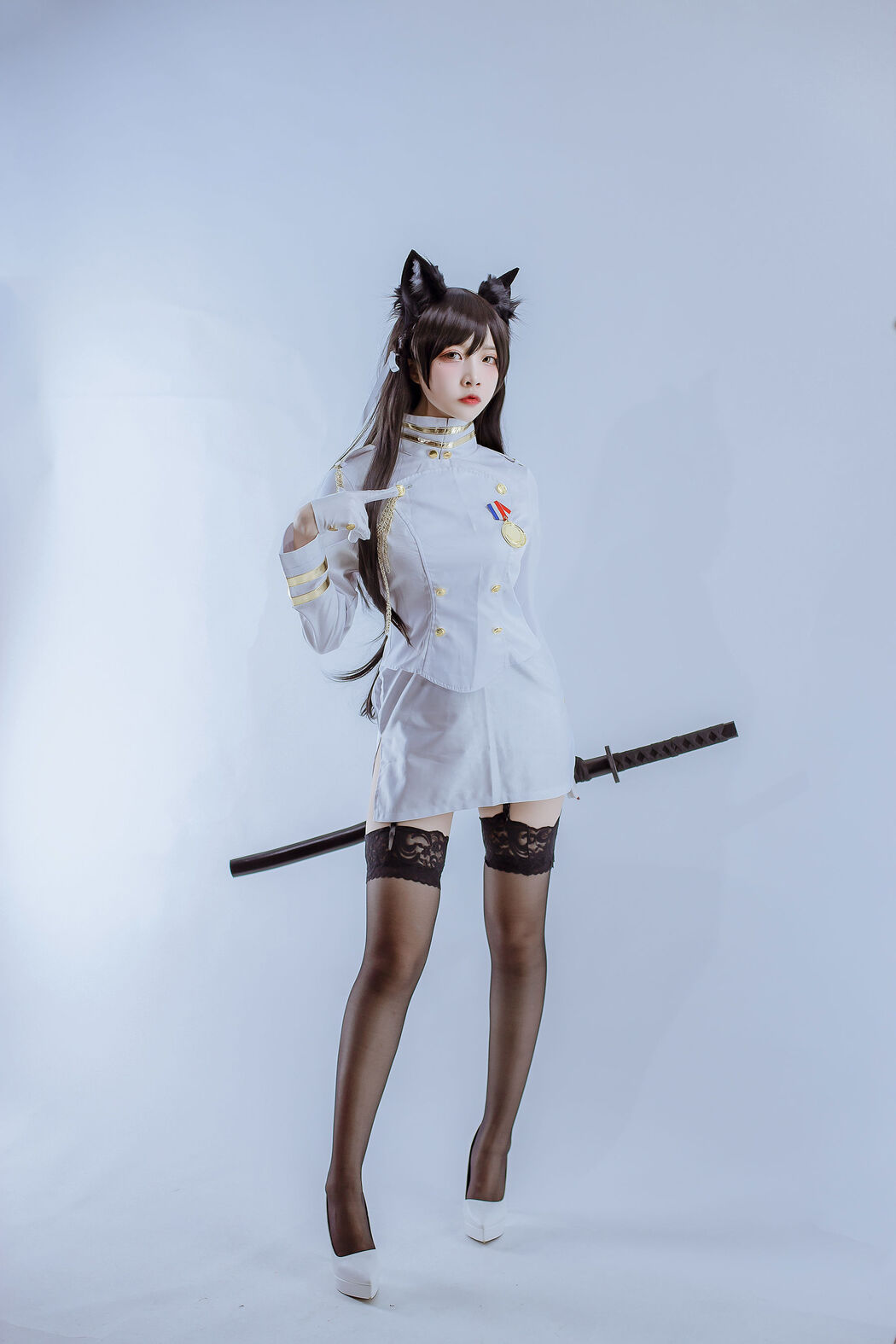 [Cosplay Photo] Popular Coser Nizo Nisa - Canine's Dependent Blue Atago Military Uniform