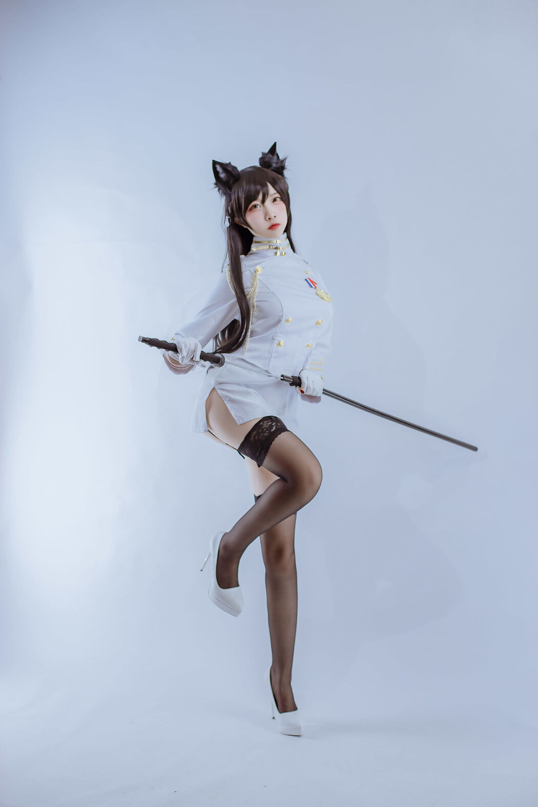 [Cosplay Photo] Popular Coser Nizo Nisa - Canine's Dependent Blue Atago Military Uniform