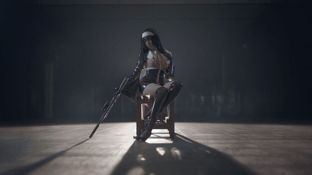 [Internet celebrity COSER photo] Anime blogger uki rainy season - nun black gel coat