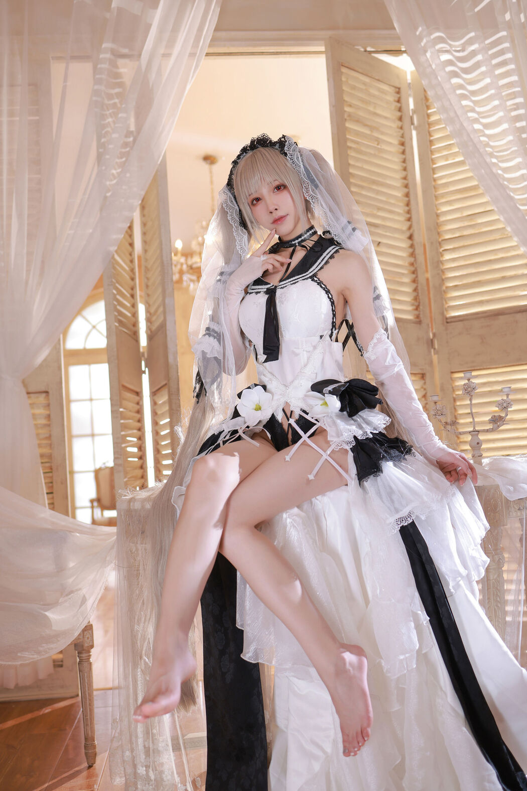 [Internet celebrity COSER photo] Anime blogger Shui Miao aqua - Azur Lane awesome wedding dress