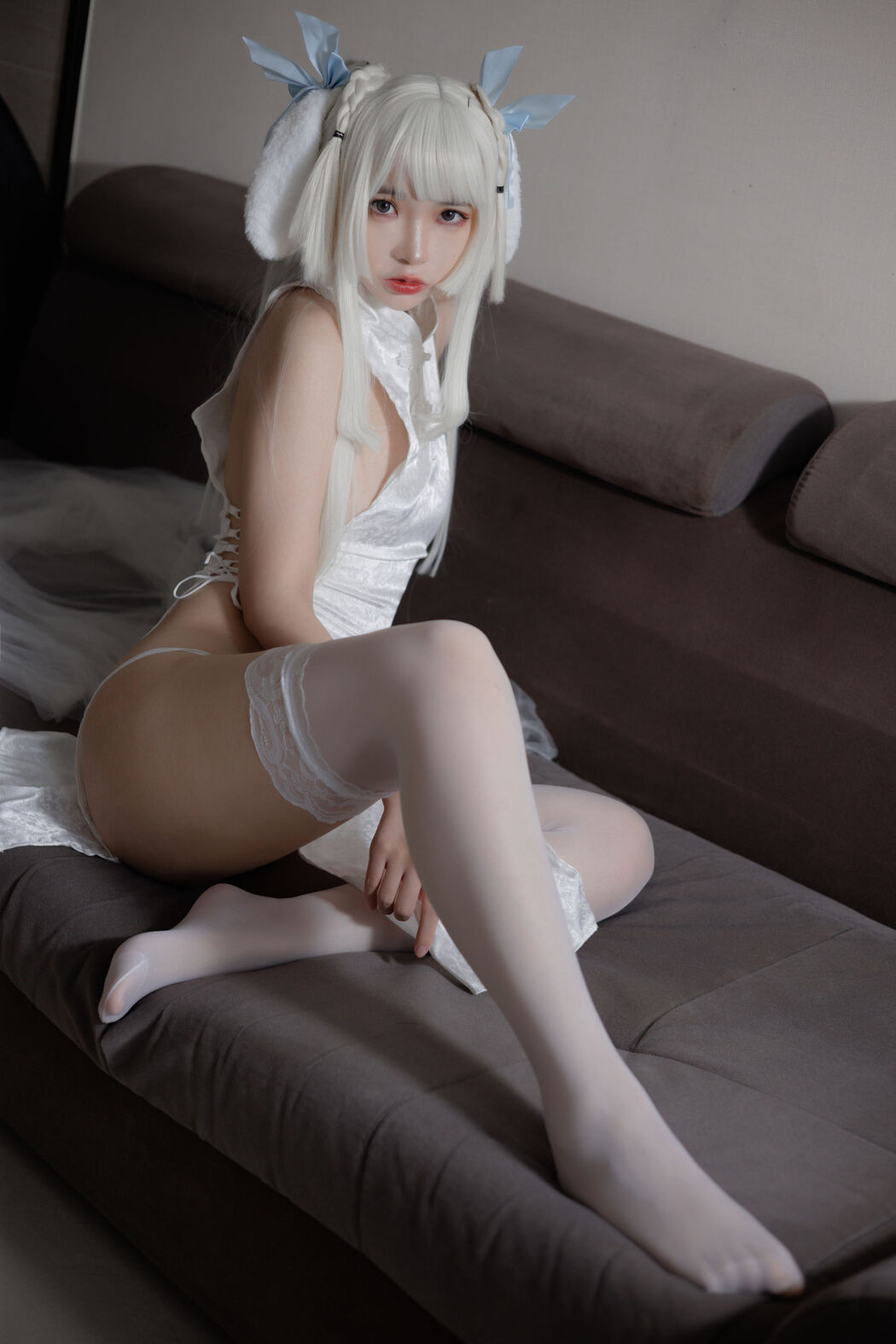 [Net Red COSER Photo] Crazy Cat ss - White Cheongsam