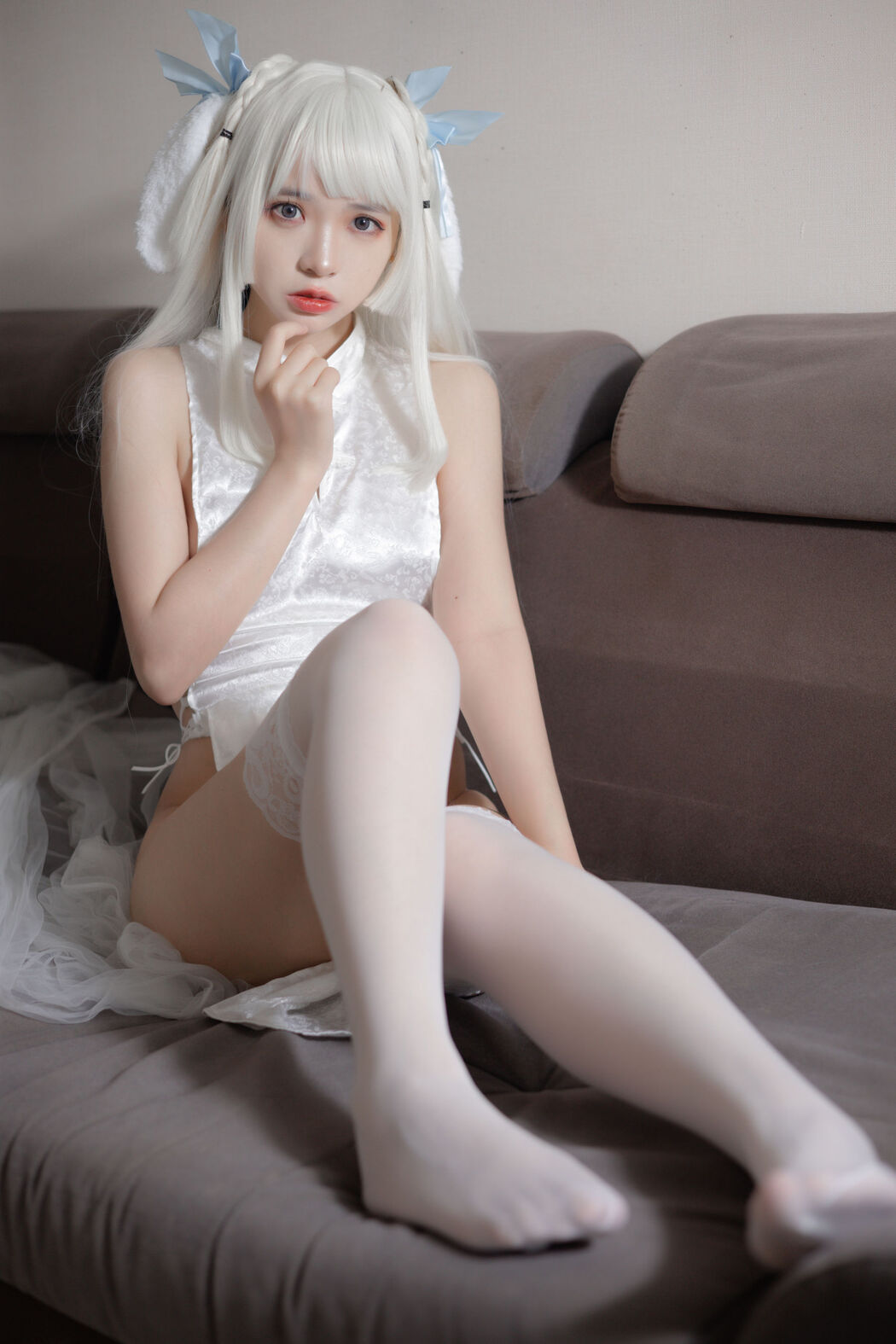 [Net Red COSER Photo] Crazy Cat ss - White Cheongsam