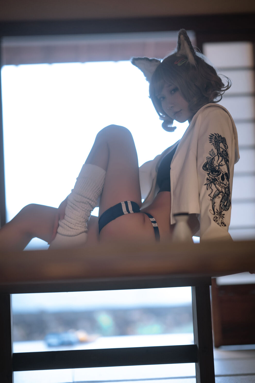 [Internet celebrity COSER photo] Anime blogger A Bao is also a rabbit girl - X-shaped gym suit