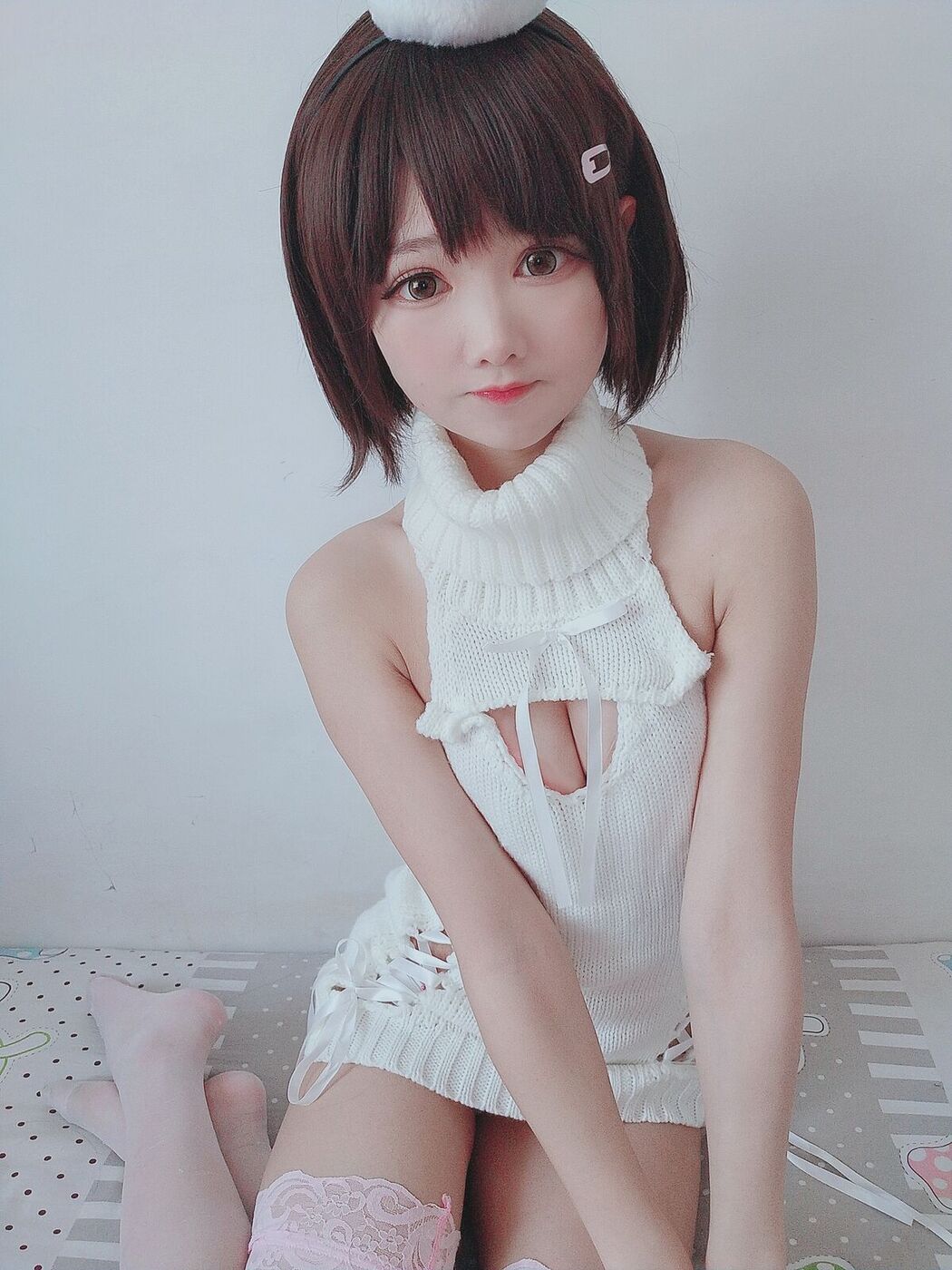 Coser@羽天shine – 白丝白色毛衣 Part1