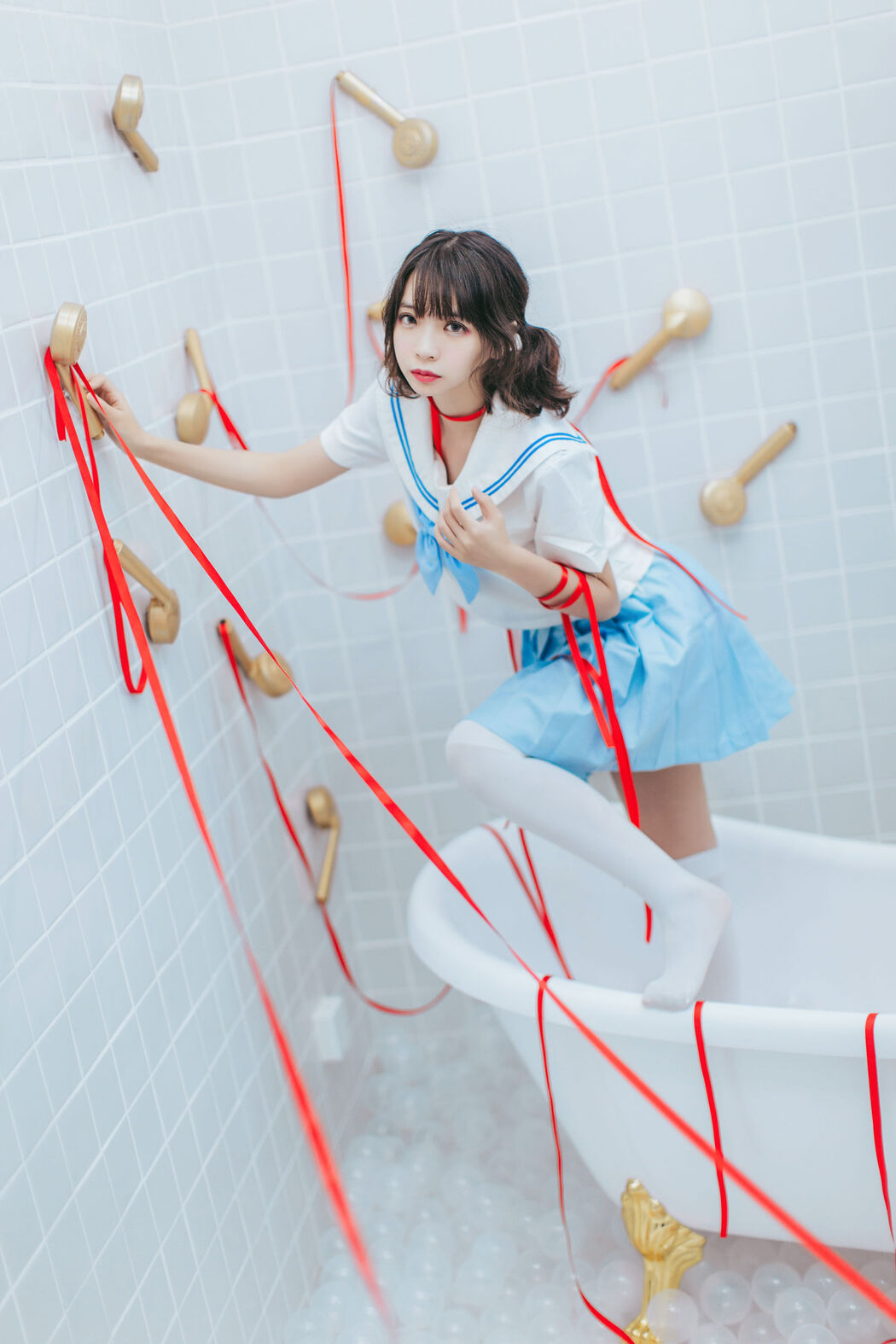 Crazy Cat ss "Pajamas and Sailor Suit in Bathroom" [Lolita COS]