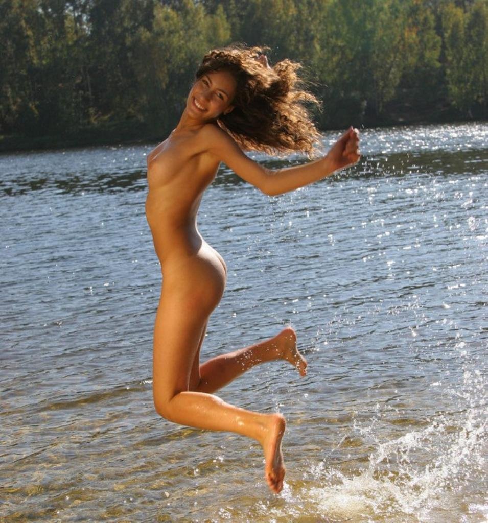 Nude Girl Jumping
