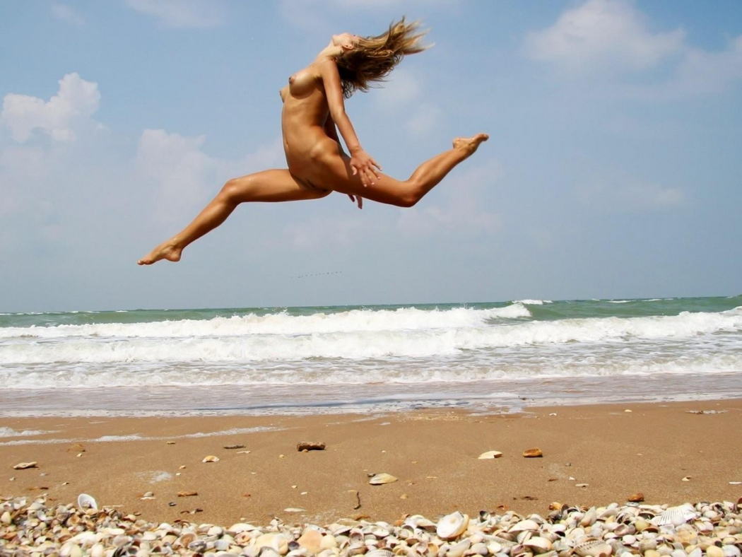 Nude Girl Jumping