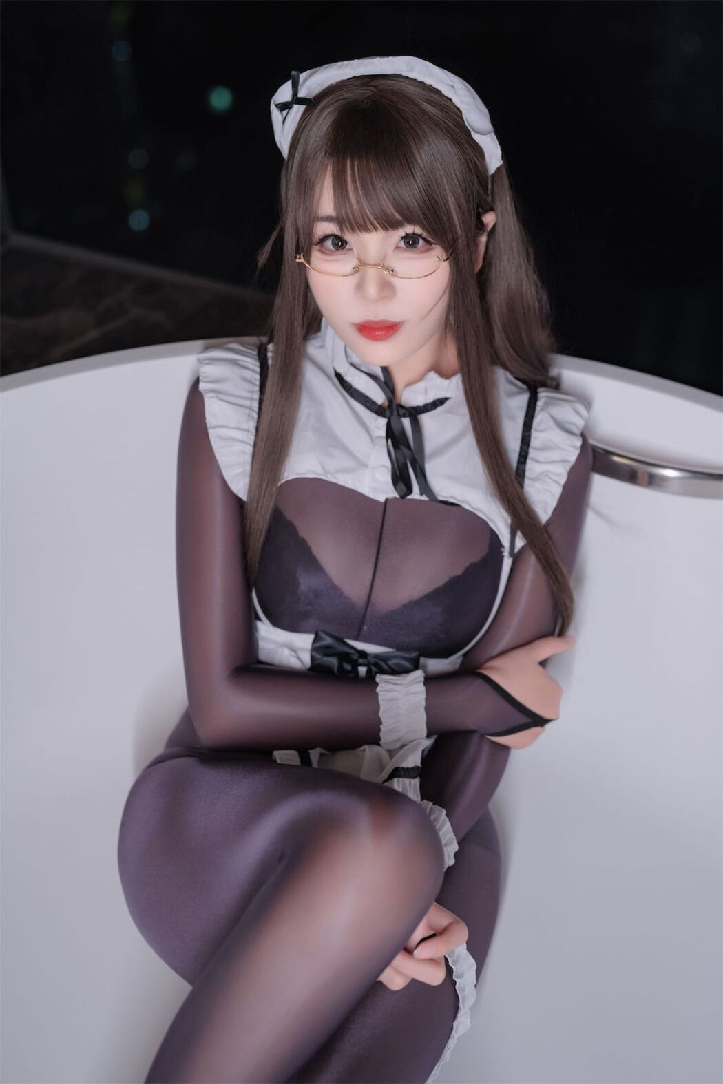 Coser@轩萧学姐 – 连体丝女仆 (91P)