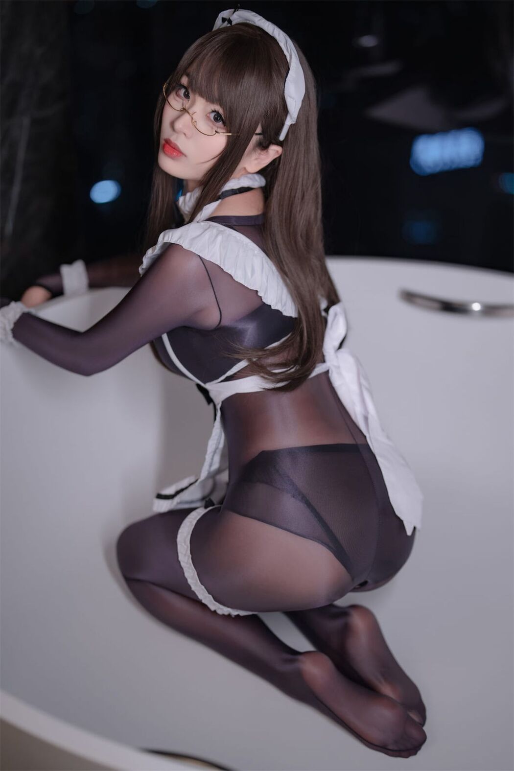 Coser@轩萧学姐 – 连体丝女仆 (91P)