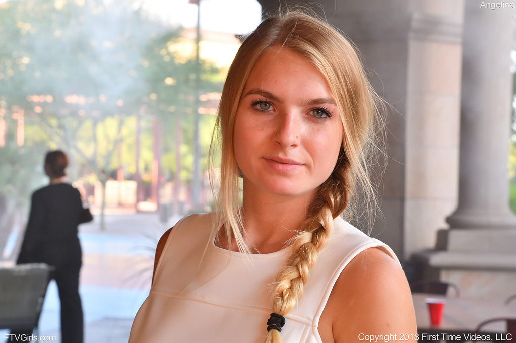 Angelina Petite Blonde In White Dress