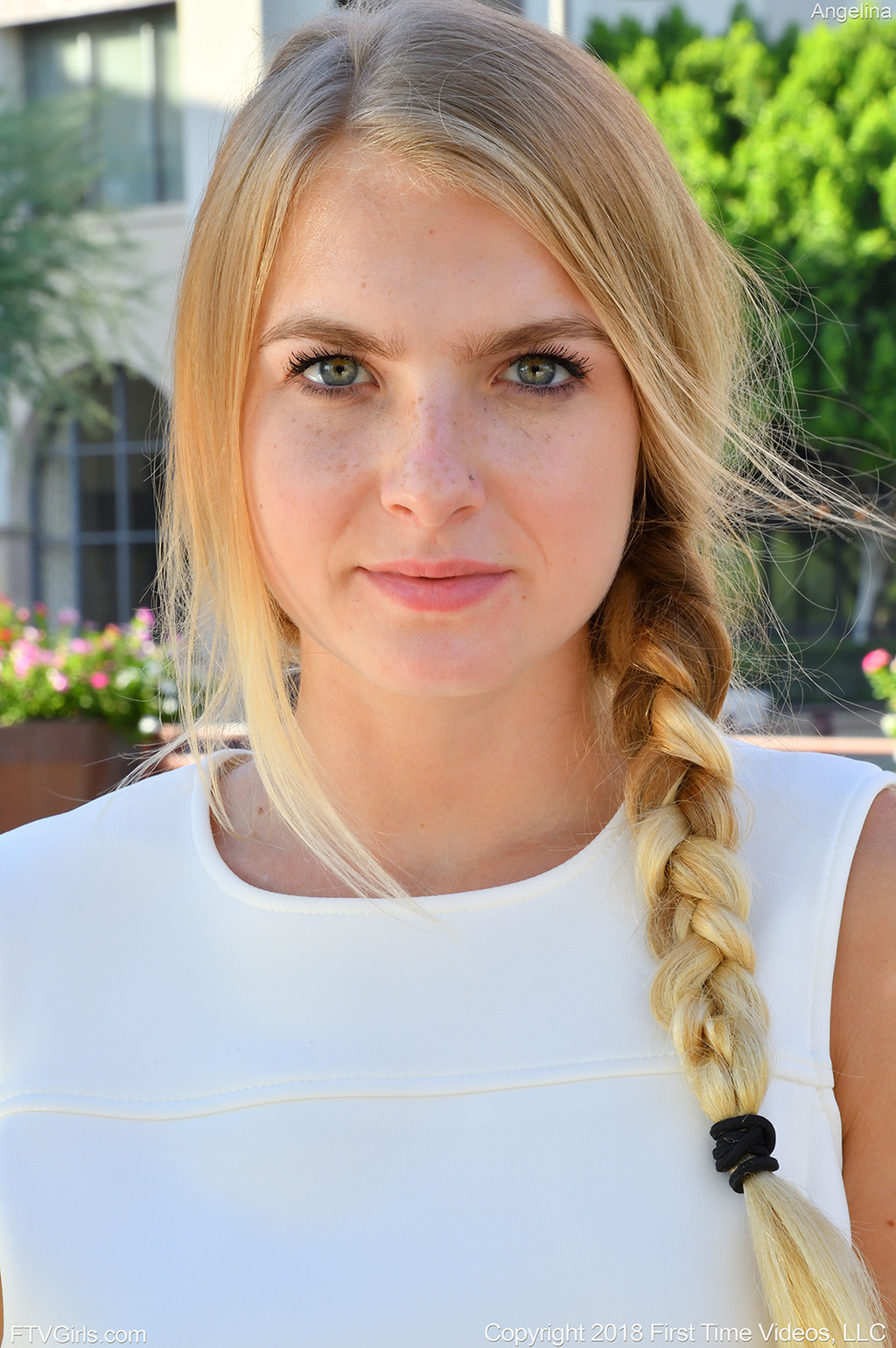 Angelina Petite Blonde In White Dress