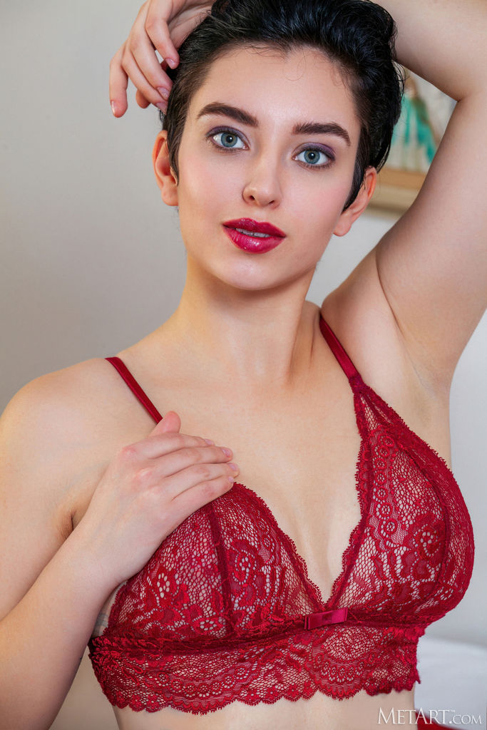 Chantal Voluptuous Sweetheart Slides The Straps Of Her Red Lace Bra