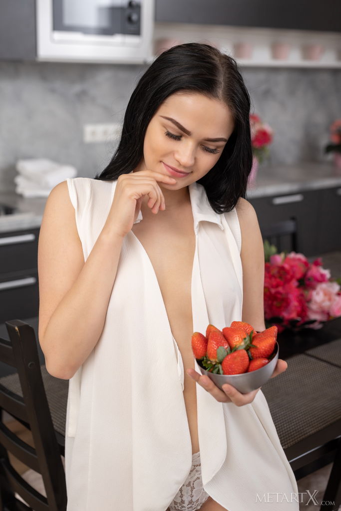 Cute Brunette Mileva Slides Her White Lace Panties Down