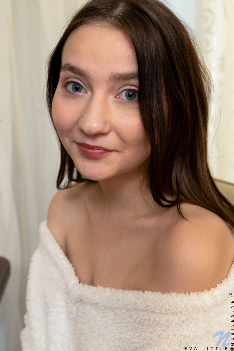 Eva Little Spread Her Thighs And Show Off Her Slippery Bare Pussy