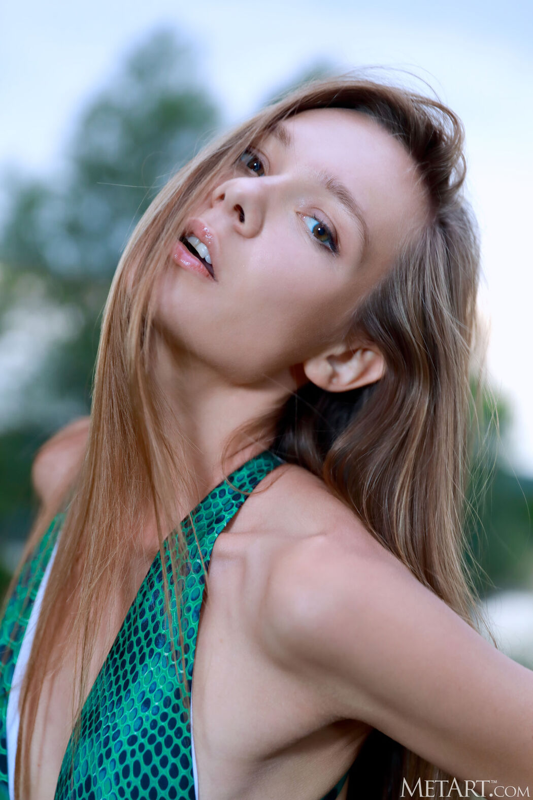 Mirabella Long Legs Spread Wide To Expose The Intricate Folds Of Her Shaved Pussy