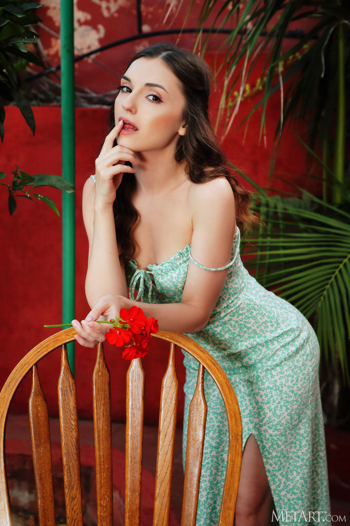 Monika May Parting Her Silky Thighs To Expose Her Shaved Pussy