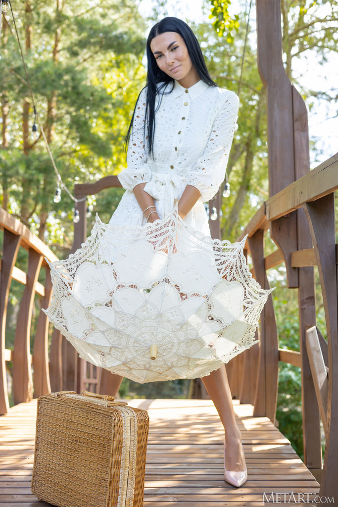 Simon Raven-haired Beauty Pops Open The Buttons To Expose Her Gorgeous Big Breasts