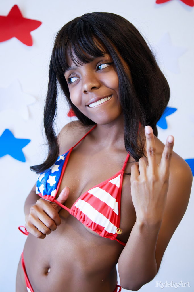 Sukki T Beautiful Ebony Babe Strips Bikini