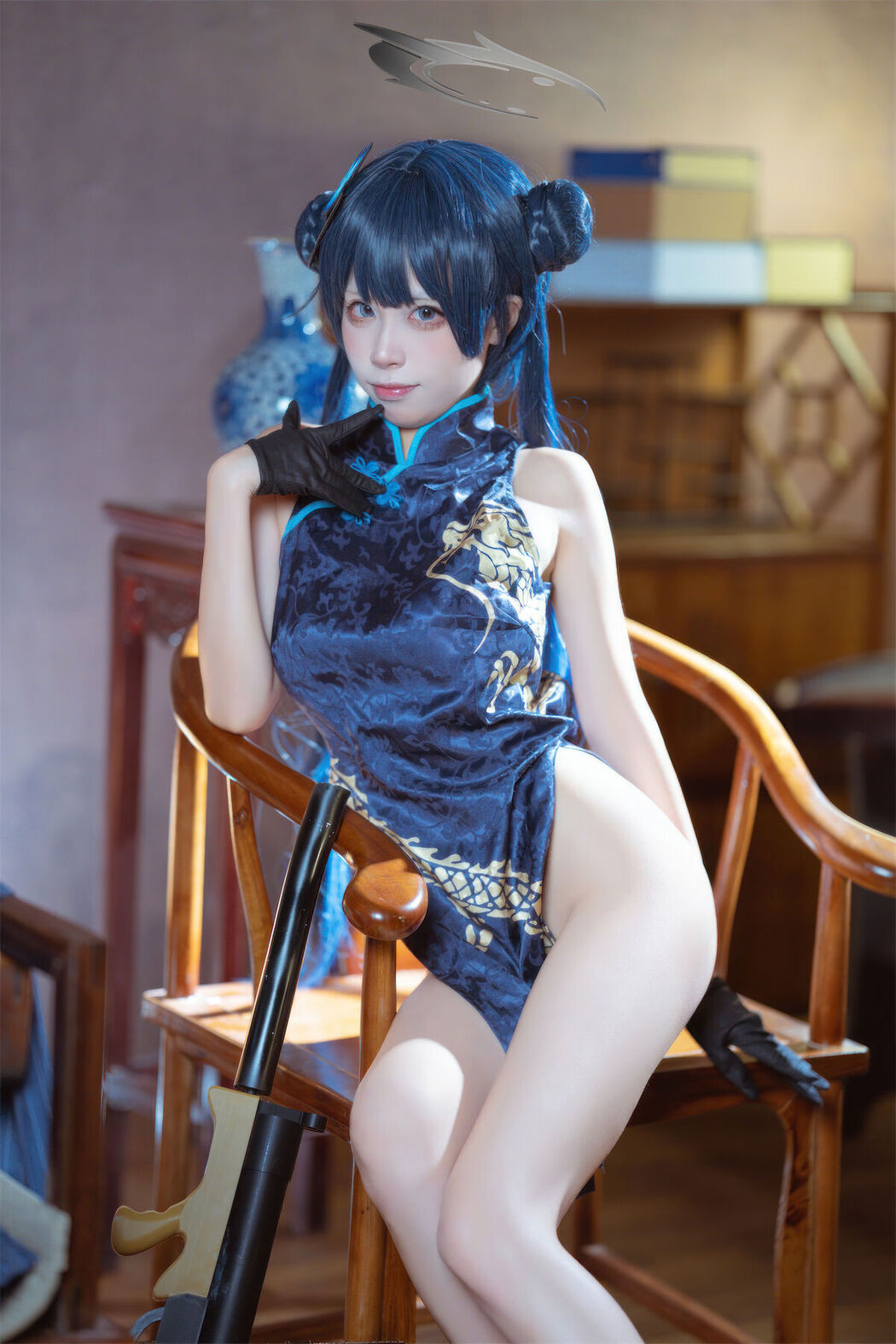 Coser@三無人型 &#8211; 蔚蓝档案 龙华妃咲 旗袍 (42P)