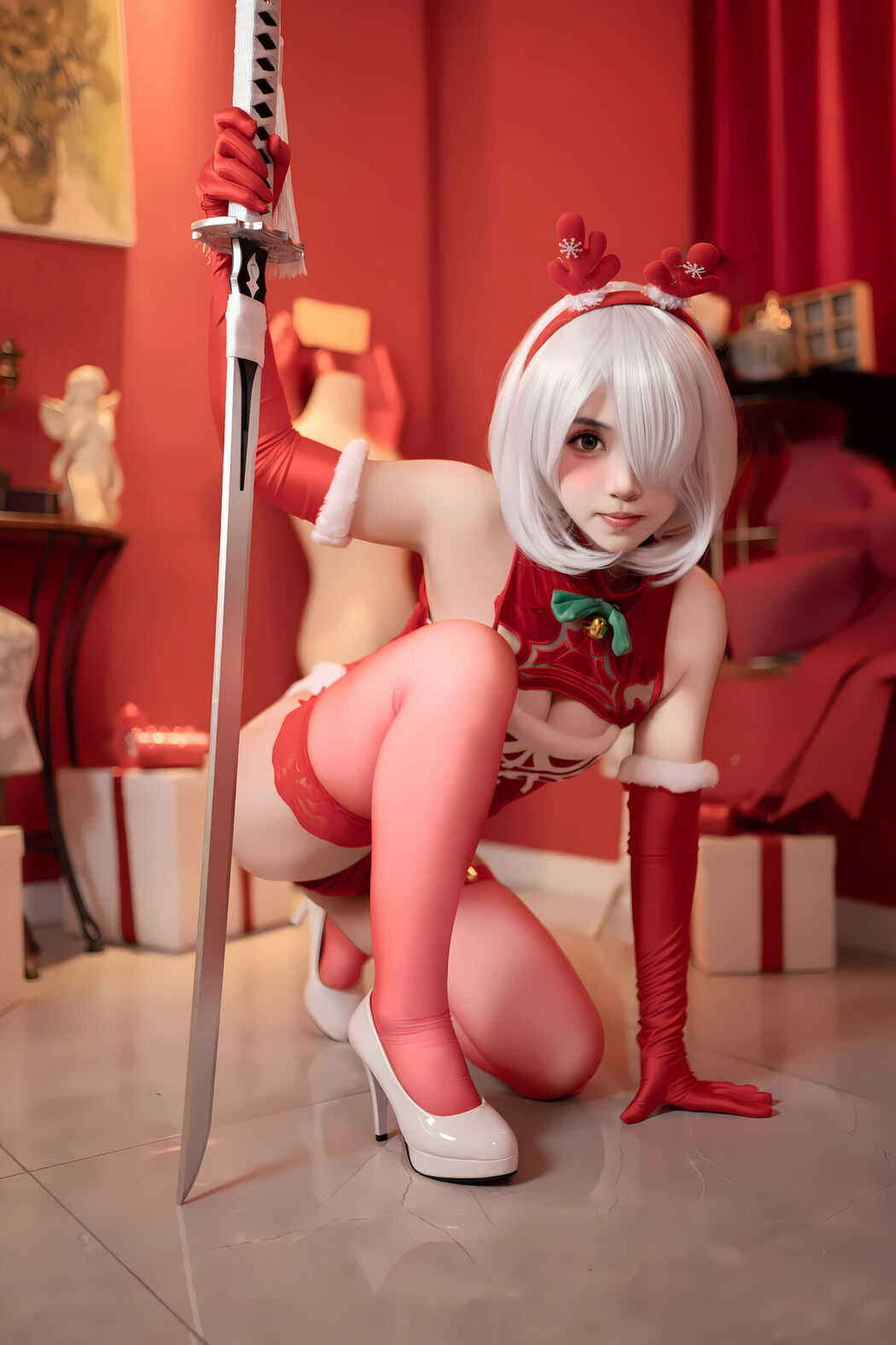 Coser@Bangni邦尼 – 圣诞尼尔 红裙御姐 Part01 (67P)