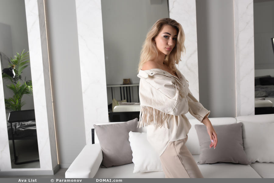 Ava List Seduces Barefoot On Couch With Her Long Legs And Sexy Figure Fully Nude
