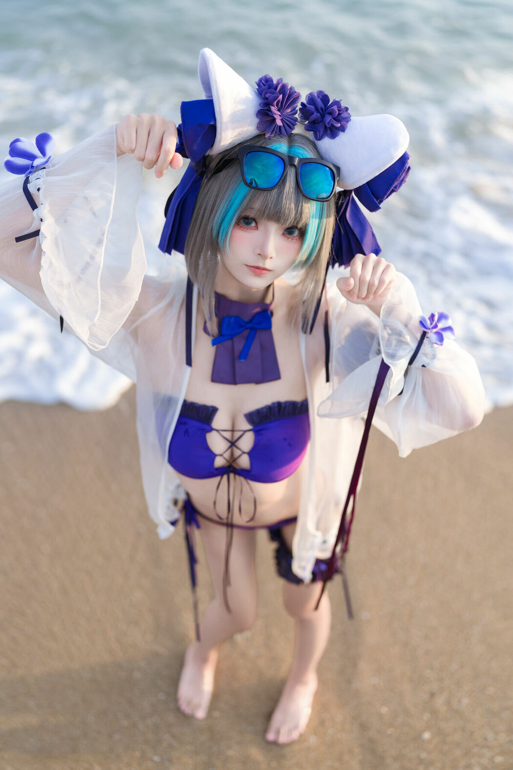 Coser@九柒喵 – 碧蓝航线 柴郡泳装 (27P)