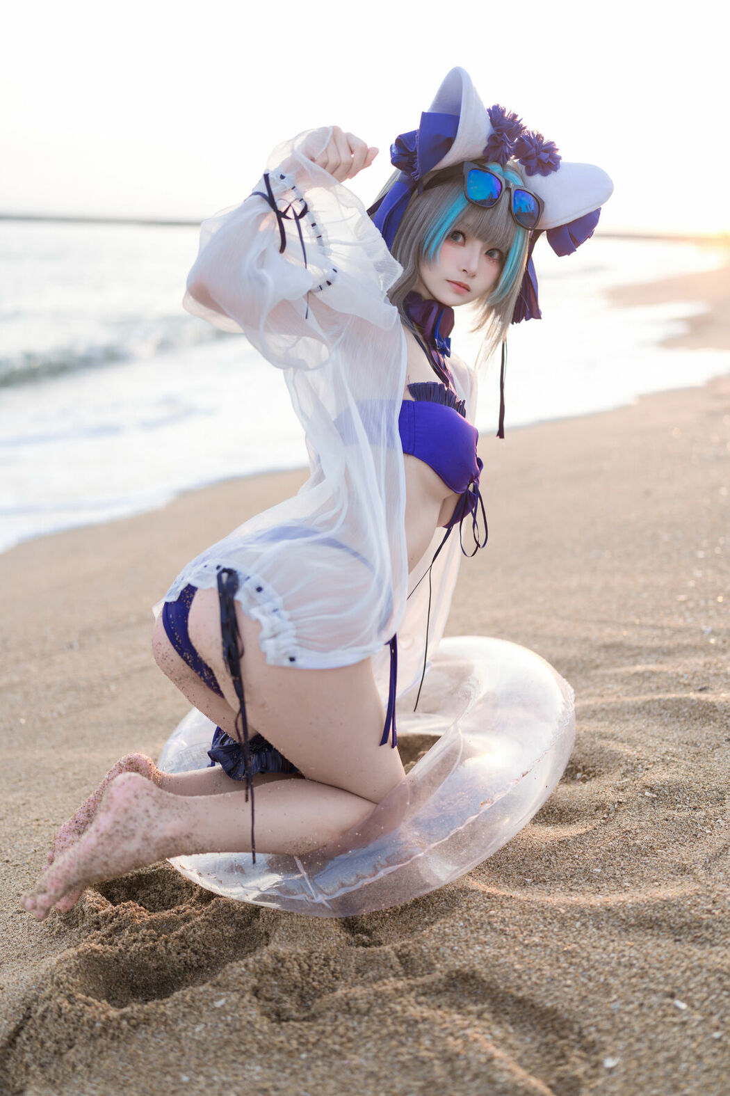 Coser@九柒喵 – 碧蓝航线 柴郡泳装 (27P)