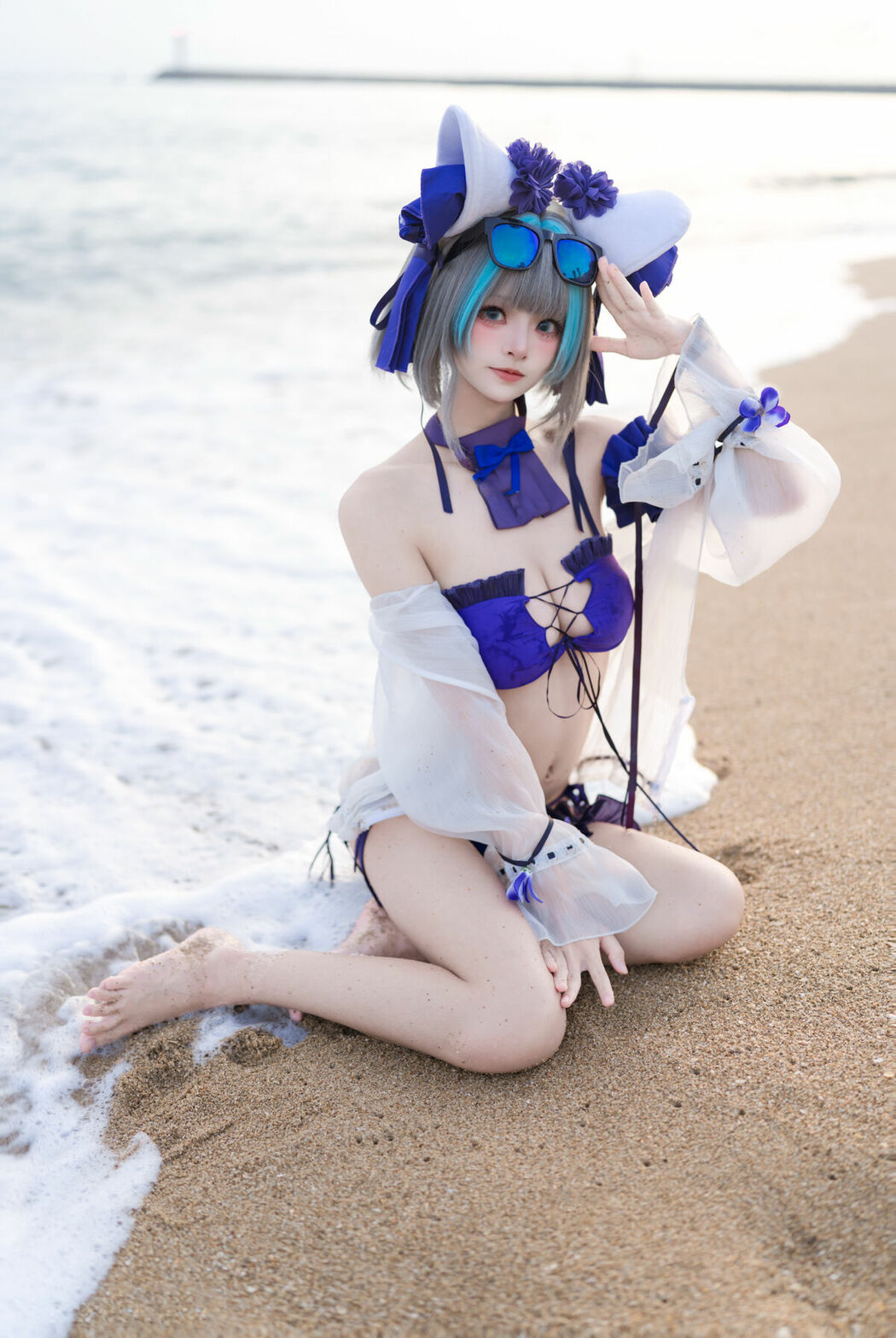 Coser@九柒喵 – 碧蓝航线 柴郡泳装 (27P)