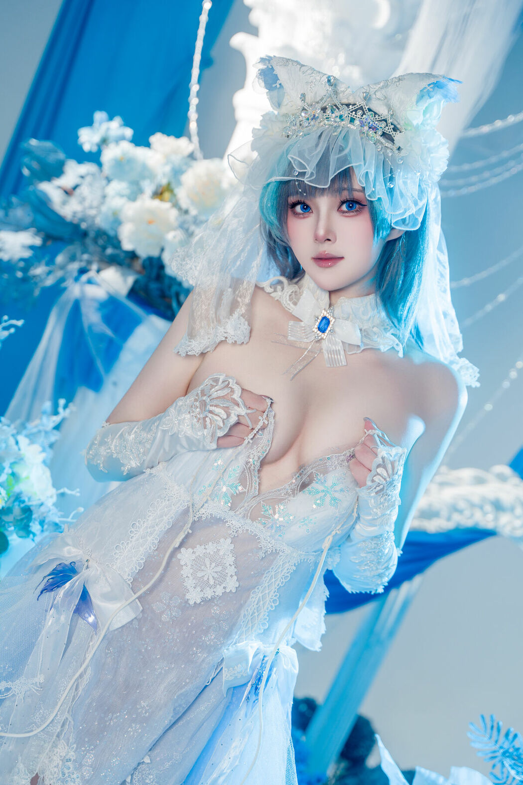 Coser@Natsuko夏夏子 – 碧蓝航线 柴郡婚纱 (71P)