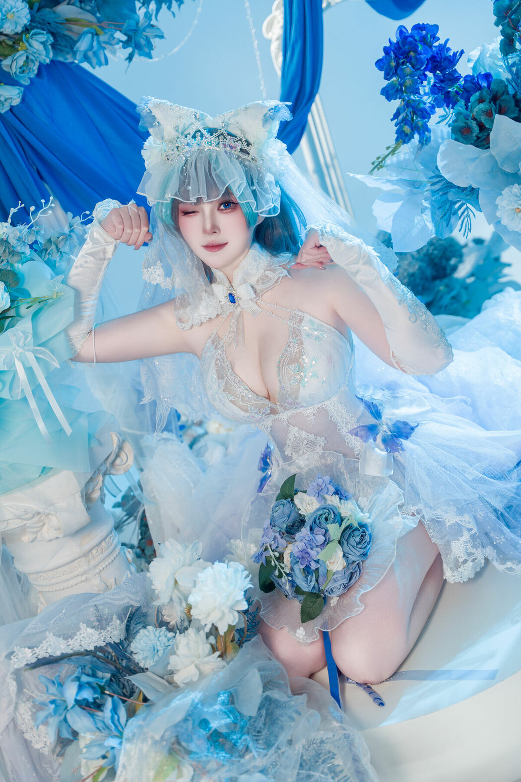 Coser@Natsuko夏夏子 – 碧蓝航线 柴郡婚纱 (71P)