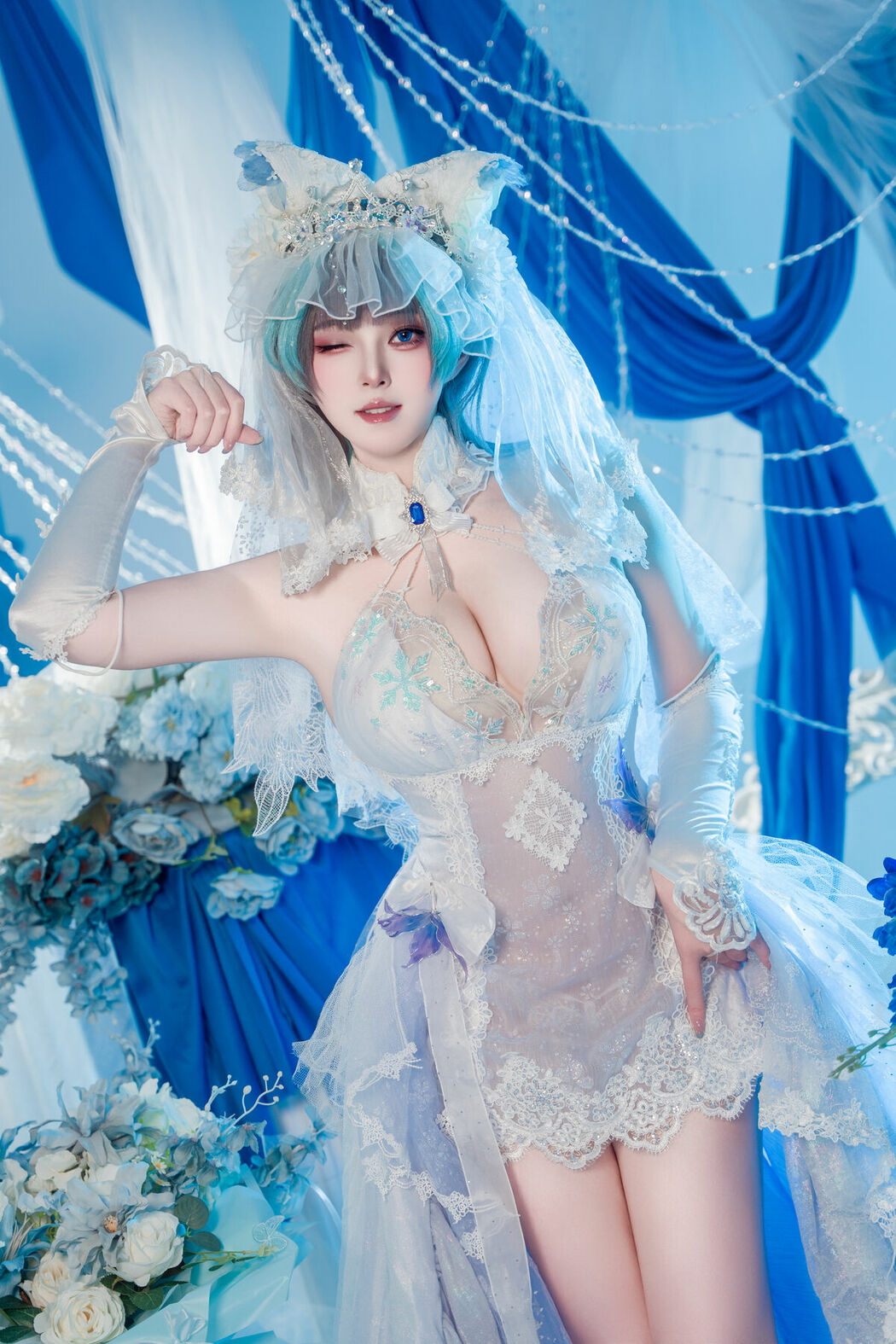 Coser@Natsuko夏夏子 – 碧蓝航线 柴郡婚纱 (71P)