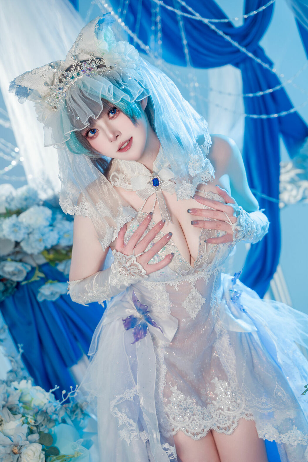 Coser@Natsuko夏夏子 – 碧蓝航线 柴郡婚纱 (71P)