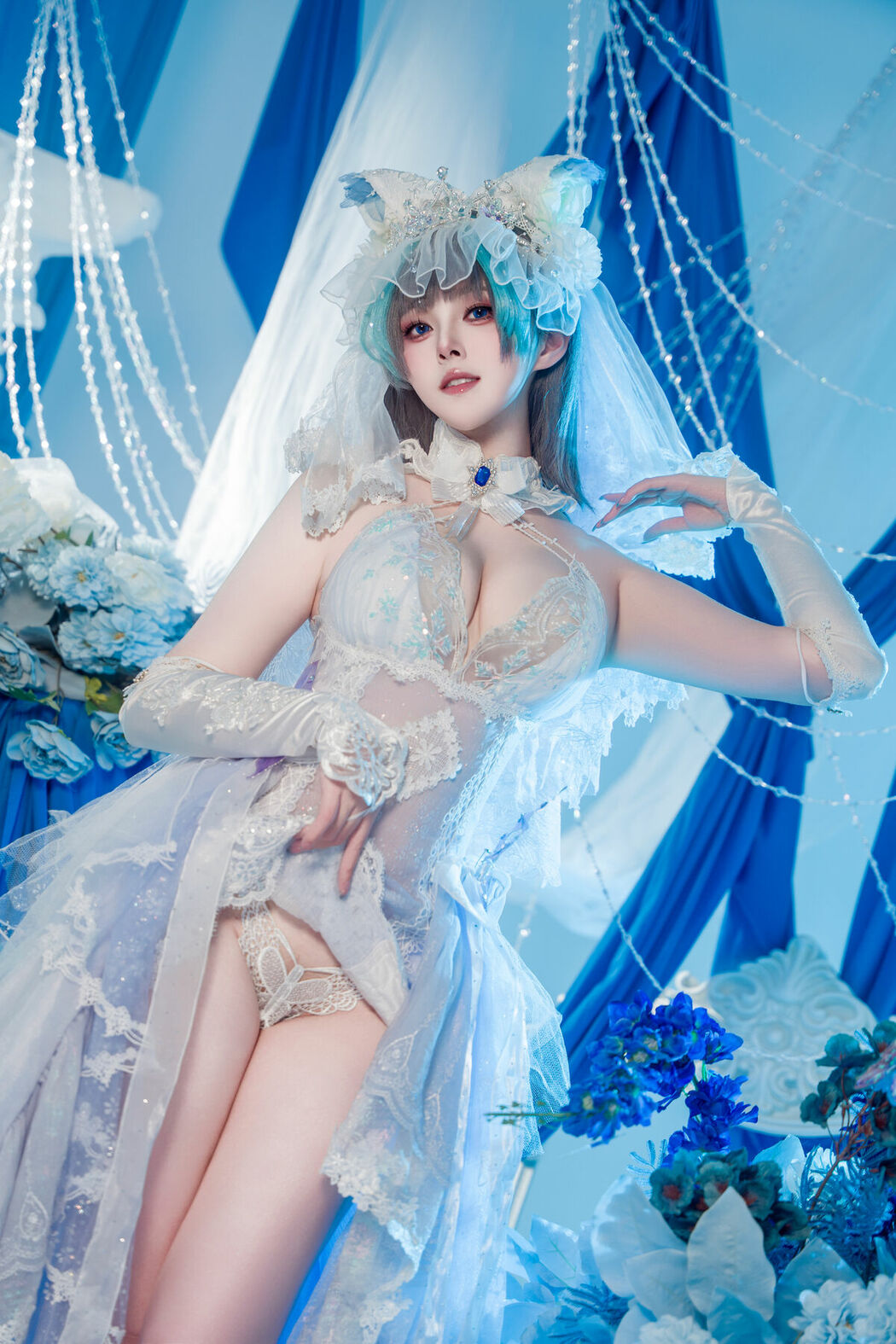 Coser@Natsuko夏夏子 – 碧蓝航线 柴郡婚纱 (71P)