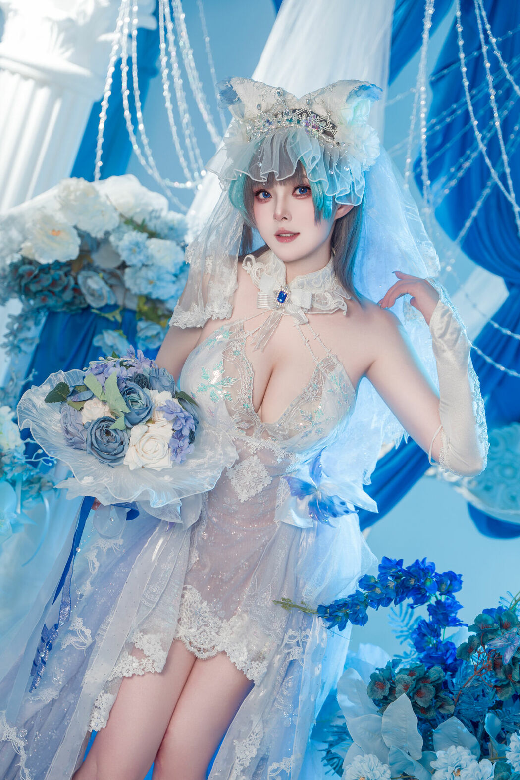 Coser@Natsuko夏夏子 – 碧蓝航线 柴郡婚纱 (71P)
