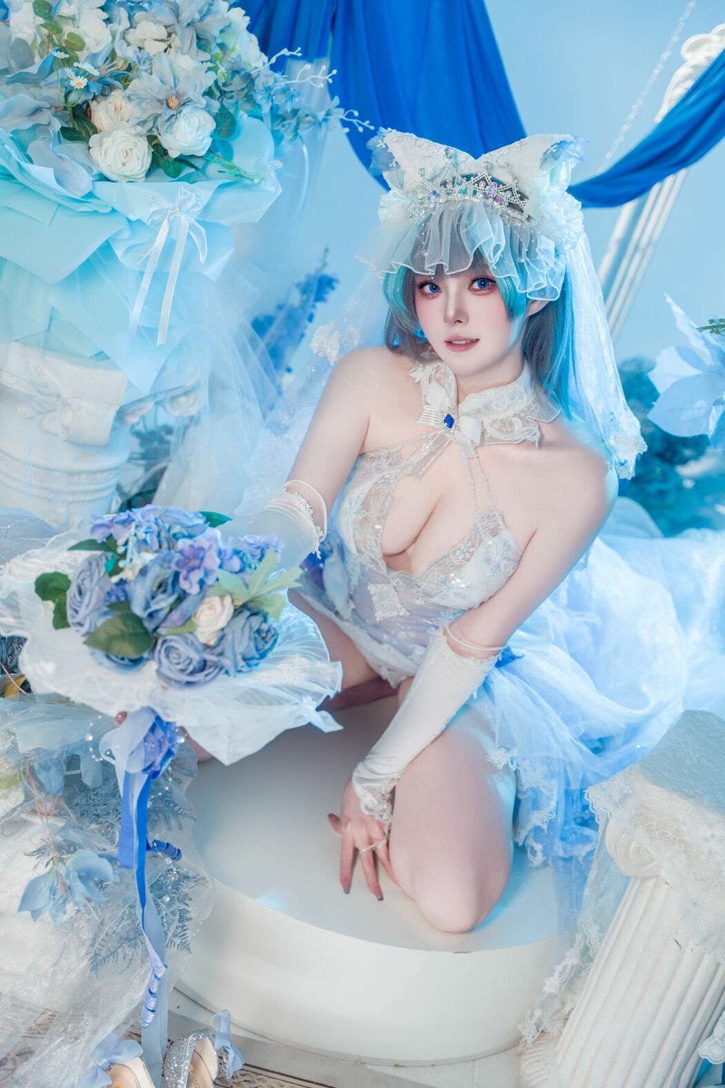 Coser@Natsuko夏夏子 – 碧蓝航线 柴郡婚纱 (71P)