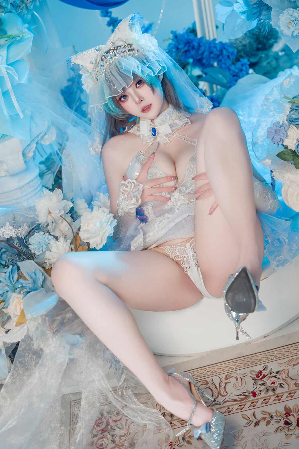 Coser@Natsuko夏夏子 – 碧蓝航线 柴郡婚纱 (71P)