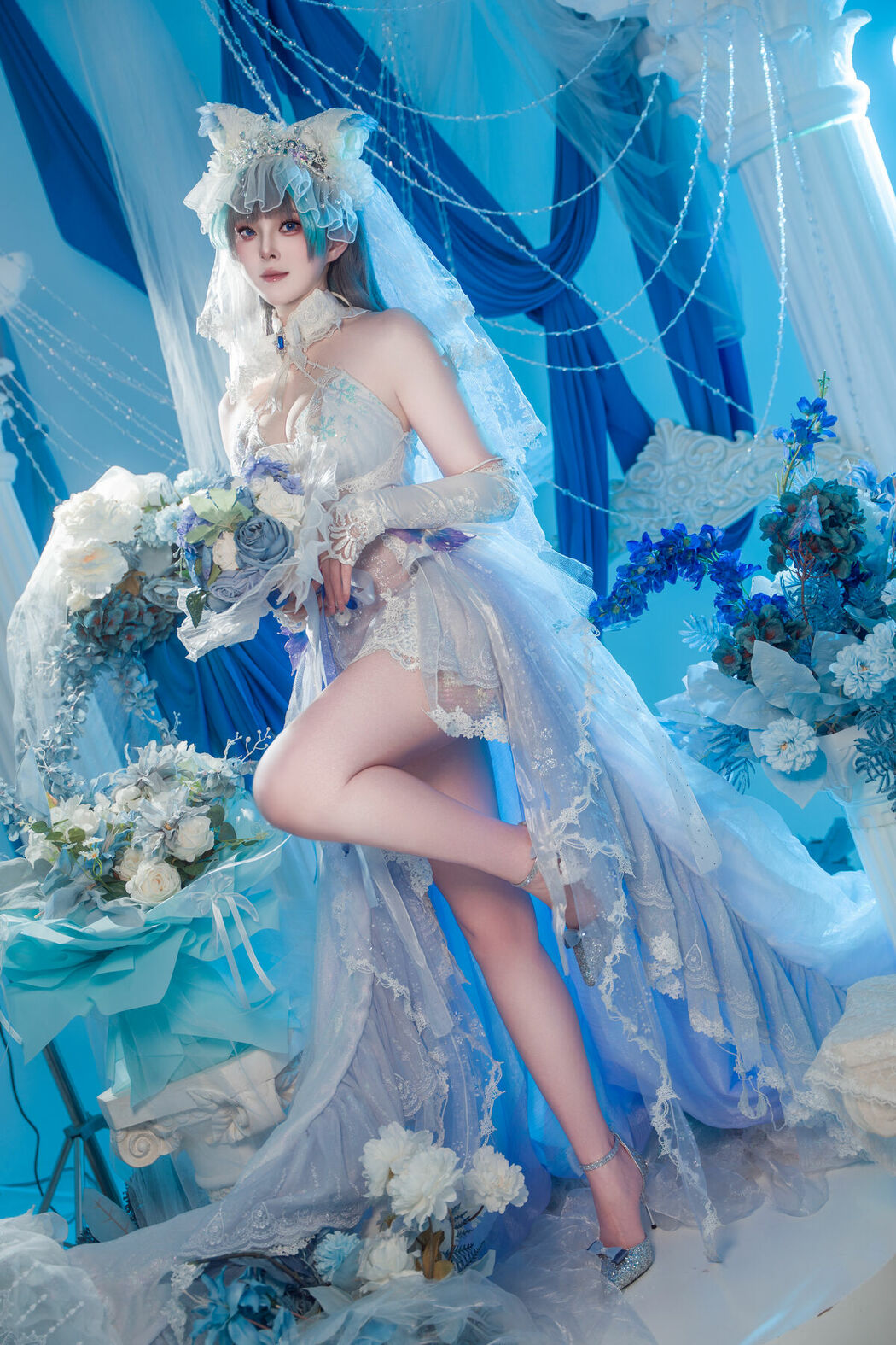 Coser@Natsuko夏夏子 – 碧蓝航线 柴郡婚纱 (71P)