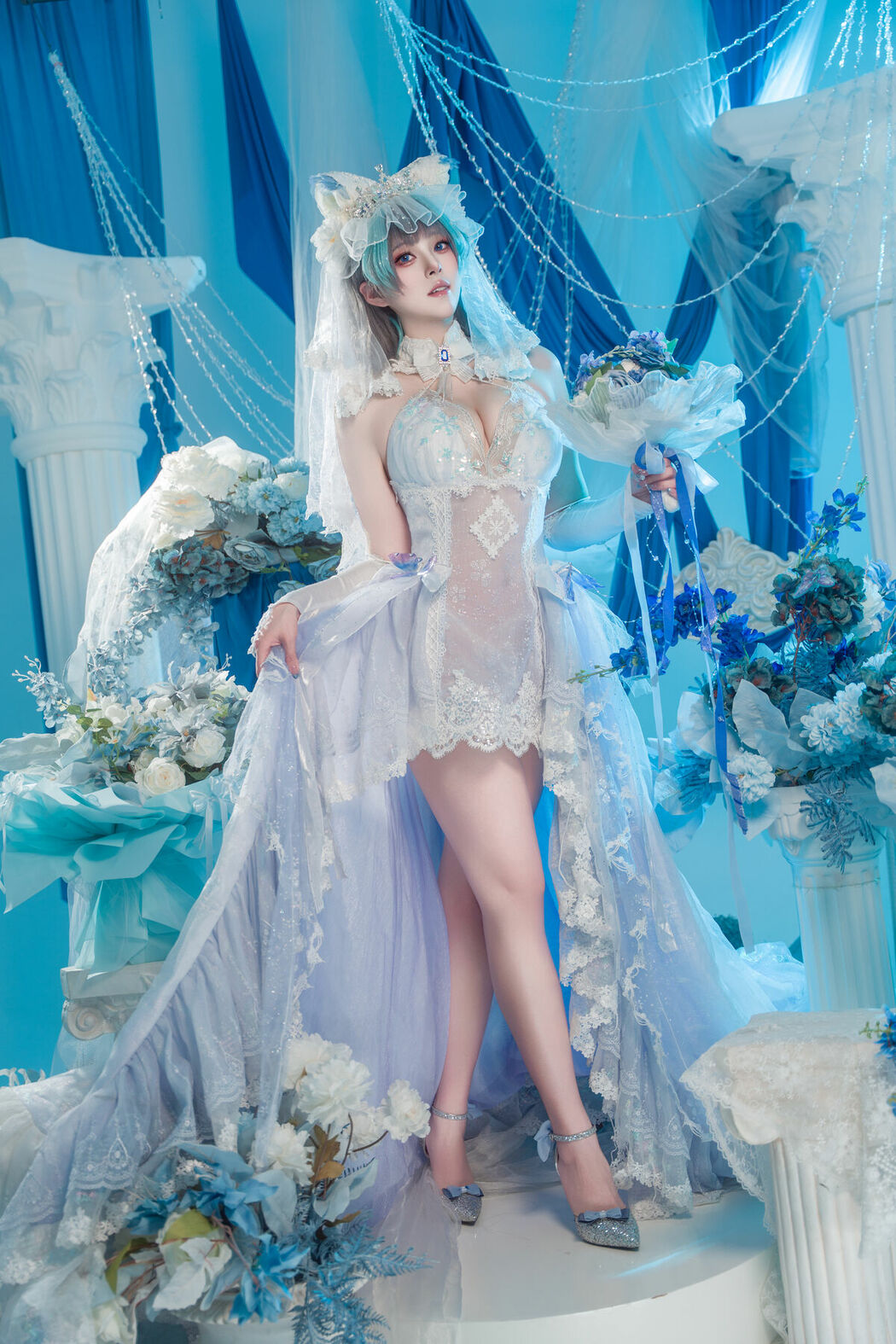 Coser@Natsuko夏夏子 – 碧蓝航线 柴郡婚纱 (71P)