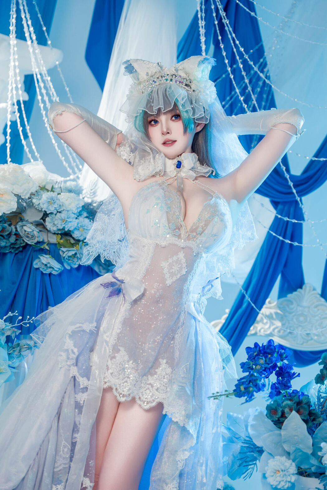 Coser@Natsuko夏夏子 – 碧蓝航线 柴郡婚纱 (71P)